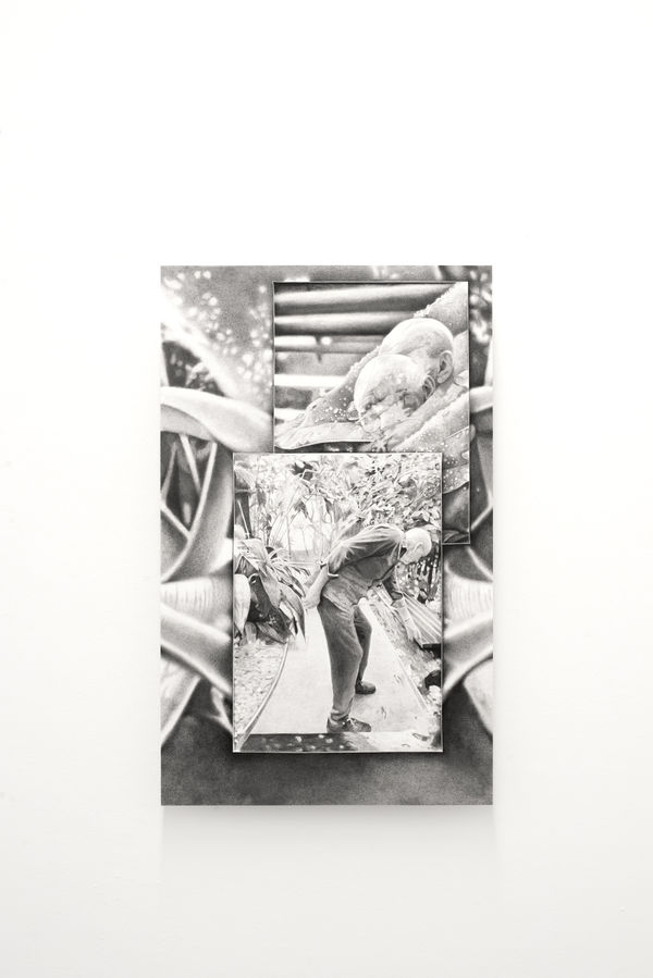 Tobias Nussbaumer, Echo Drift V, 2025, Black coloured pencil and ink on paper, 70 x 43 cm, framed, ©Tristan Savoy