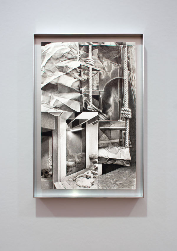 Tobias Nussbaumer, Echo Drift III, 2025, Black coloured pencil and ink on paper, 50 x 32 cm.