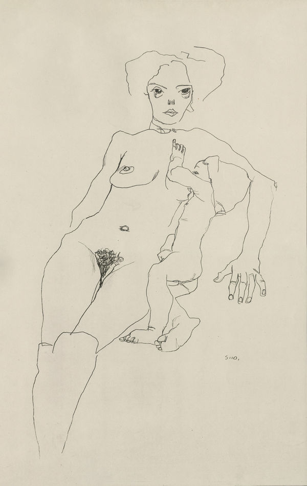 Egon Schiele, Nursing Mother with Child, Nude. , 1920