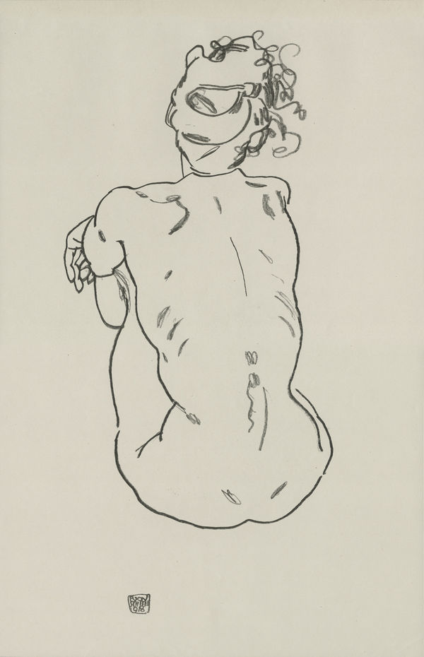 Egon Schiele, Female Nude, Back View., 1920