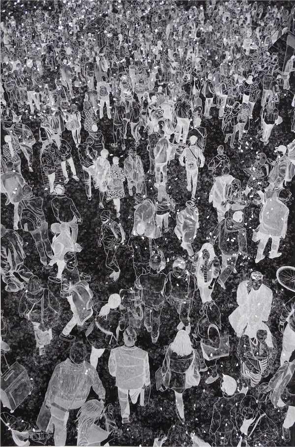 Arturo Garcia de las Heras People at Night Mix Media on Paper 27x20 in