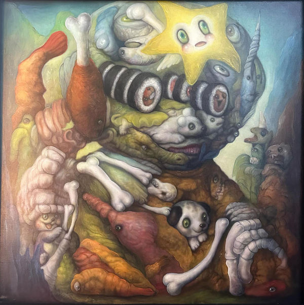 Froilan Calayag Anti-Fear Suit: Bones & Sushi Oil on Canvas 24x24 in