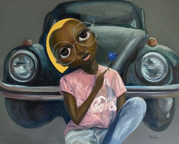 Esan Mayowa Patiently Waiting Oil & Acrylic on Canvas 123x160 cm