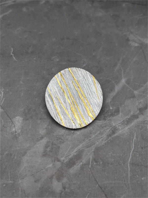 Strata Brooch Recycled sterling silver and Keumboo with stainless steel pin 50mm Rhona McCallum