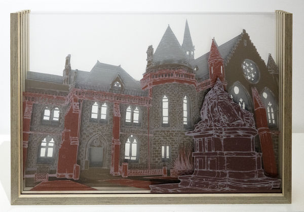 Queenie Screenprint & graphite on paper layered in perspex slotted in wooden sleeve 17.1 x 24.5 inches Owen McKie