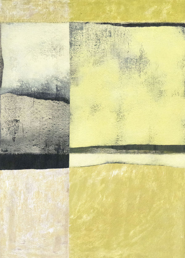 Calming of Dawn Acrylic, calico, oil bar and linseed oil on board 43x60cm Hannah Benassi