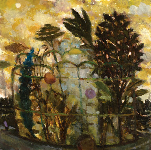 Garden at Ashley Road School Oil on board 30 x 30 cm Joe Fan, RSA