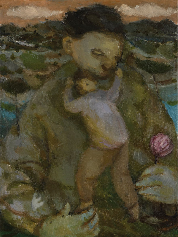Rock Climbing with Dad Oil on canvas 31 x 23 cm Joe Fan, RSA