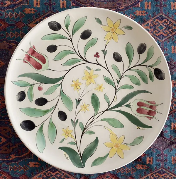 The Olive & The Narcissus, ceramic coupe plate, 34.5cm, 2020.