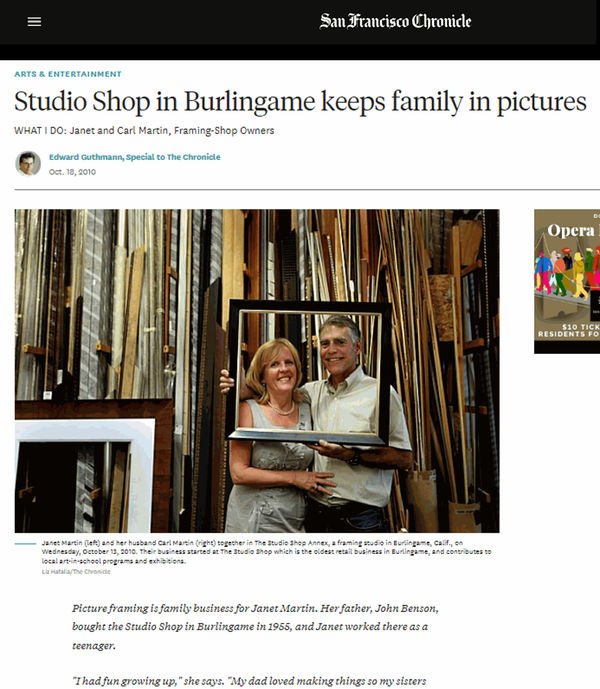 San Francisco Chronicle - Studio Shop in Burlingame keeps family in pictures