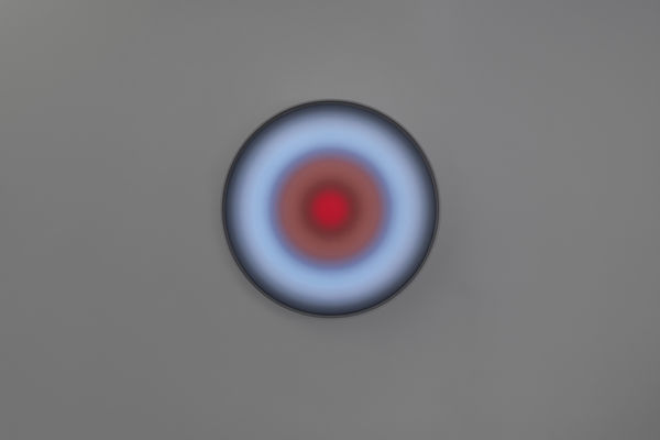 Phillip K. Smith III Sky Torus - Variant 2:1,, 2023 Aluminum, glass, automotive paint, electronic components, unique color choreography 30 x 30 x 6 1/4 in 76.2 x 76.2 x 15.9 cm