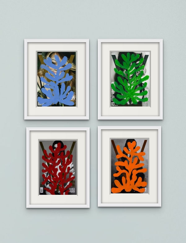 Michael De Feo Set of (4) Untitled works, 2018-2021 Acrylic on magazine pages Dimensions vary