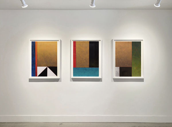 Richard Carter Remnant Sequence IV, II and I, 2022 Mixed Media on Paper 35 x 27 1/2 in ea (framed) 88.9 x 69.8 cm (framed)