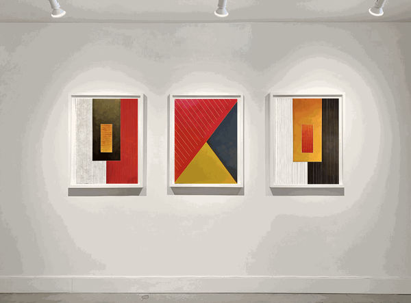 Richard Carter Fossil Anomaly V, Rift V and Fossil Anomaly IV, 2021 Mixed Media on Paper 35 x 27 1/2 in ea (framed) 88.9 x 69.8 cm (framed)