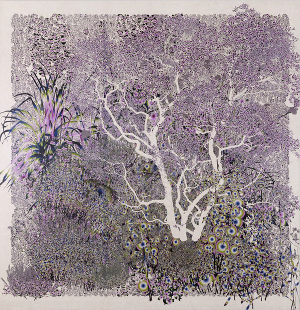 Andy Millner Floating World (Tree of the Holly Hocks), 2022 Pigment ink drawing on mulberry paper 82 x 78 in