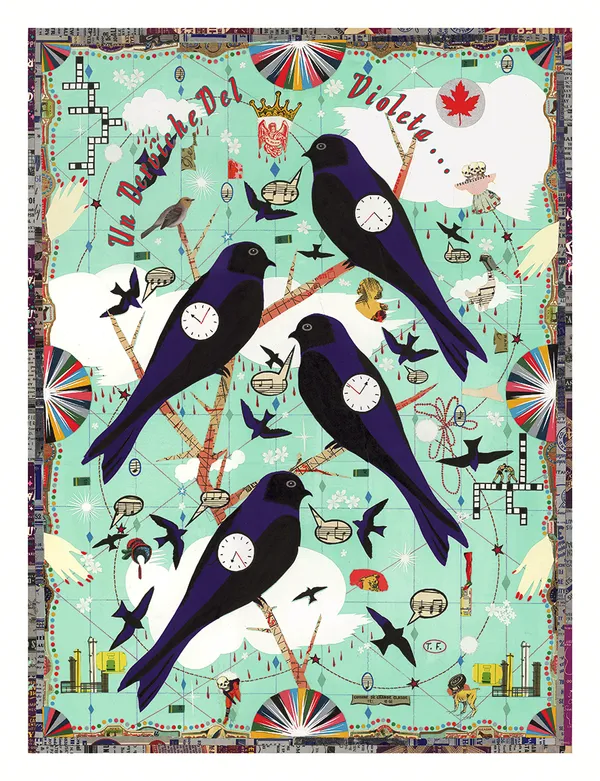 Tony Fitzpatrick Winter Martins (A Dervish of Violet), 2016 Pigment print on Somerset rag paper Image: 26 x 19 1/2 inches Paper: 28 x 21 inches Edition of 25 plus 10 Roman Numerals, 5 HC (#6/25)