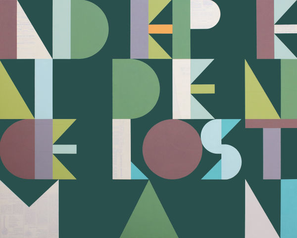 Evan Hecox Independence Lost Man, 2022 Paper collage and acrylic on wood panel 40 x 50 in