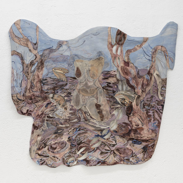 Jeanne Gaigher Butterflies from South Africa [Skoenlappers van Suid-Afrika], 2025 Ink, acrylic, raw canvas, scrim, thread 200 x 180 cm | 78 3/4 x 70 7/8 in