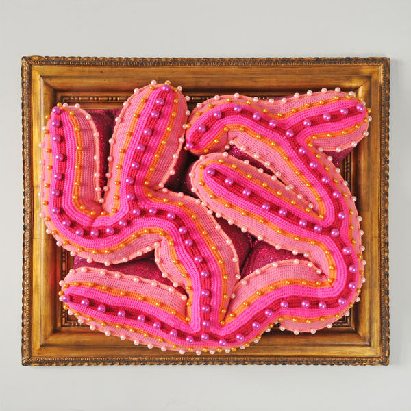 Joana Vasconcelos Pink Champagne, 2016 Signed and dated verso Handmade woollen crochet, polyester on canvas, plywood 116 x 139 x 38 cm