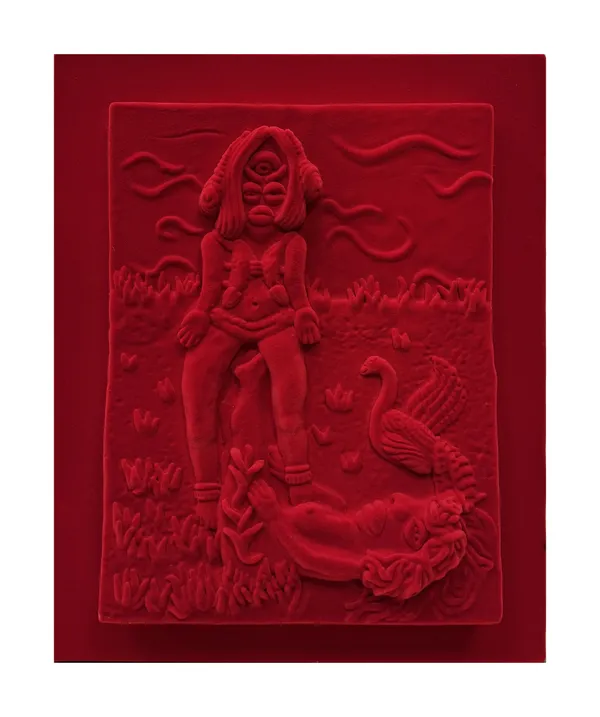 Mamali Shafahi & Domenico Gutknecht Tales from the Garden: Dawn, 2025 Flocked epoxy clay 50 x 40 x 10 cm