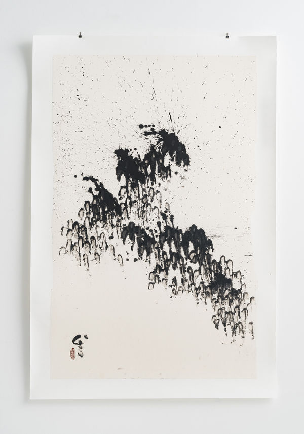 山水気19-ｄ3, 2019 韓紙に泥入り墨 H95 × W63.5 cm 星野 暁