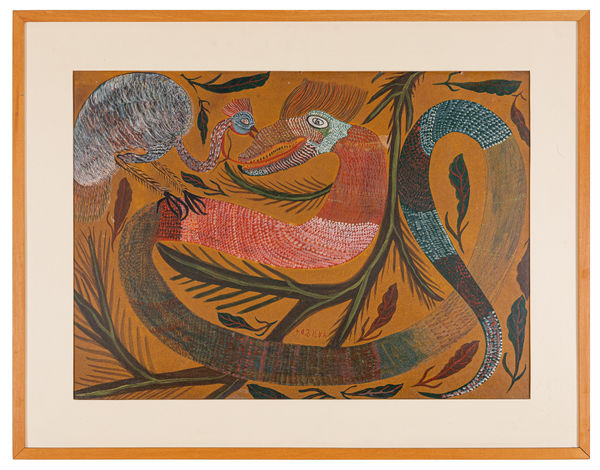 Chico da Silva Animais fantásticos, Déc. 60 Guache sobre cartão colado em placa 50 x 70 cm