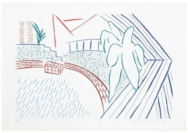 David Hockney My Pool and Terrace , 1983 Coloured etching and aquatint on paper 73.6 x 100.6 cms (29 x 39.6 ins) Edition of 250