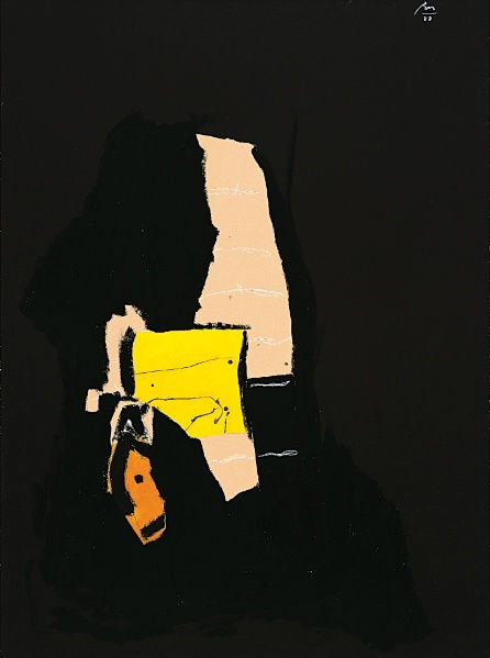 Robert Motherwell Night Dream, 1988 Acrylic on pasted papers and china marker on canvas board 101 x 76.2 cms (39 3/4 x 30 ins)