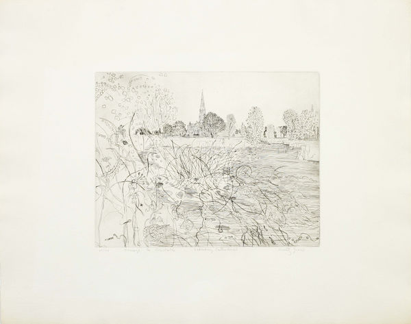 Anthony Gross Homage to Constable - Salisbury Cathedral, 1975 signed, numbered and titled Engraving on paper 51 x 63.5 cms (20 x 25 ins) From the "For John Constable" series Edition of 100, Set of 19 Published by Bernard Jacobson Ltd., London, 1976