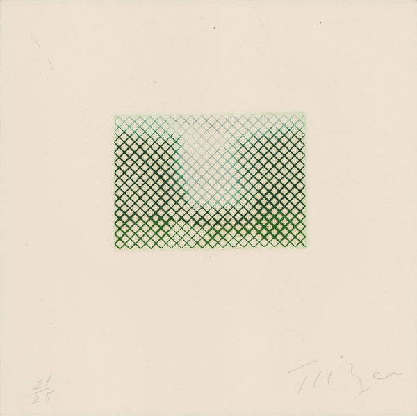 William Tillyer On the River - A Tribute to Birgit Skiöld 1923-1982, 1983 Signed in Pencil lower right (recto) Etching on paper Paper size: 30 x 30 cms (11 3/4 x 11 3/4 ins) Plate size: 10 x 14 cms (3 7/8 x 5 1/2 ins) EDITION 25 PUBLISHED BY The Birgit Skiöld Memorial Trust, 1983