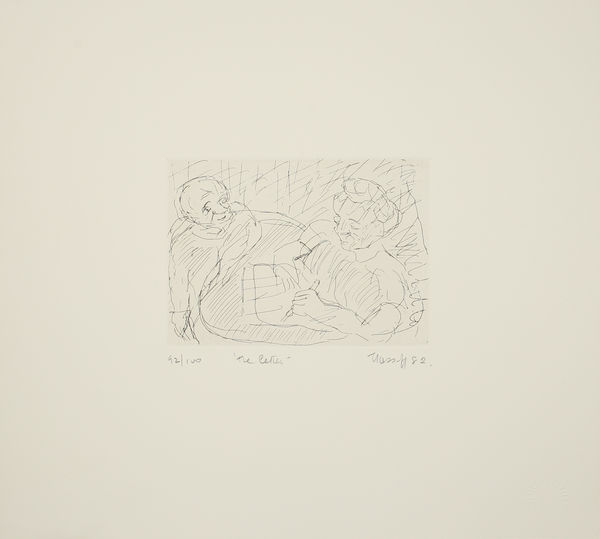 Leon Kossoff The Letter, 1982 Etching on paper Paper size: 35.5 x 41 cms (14 x 16 ins) Plate size: 12.5 x 17.5 cms (4 15/16 x 6 7/8 ins)