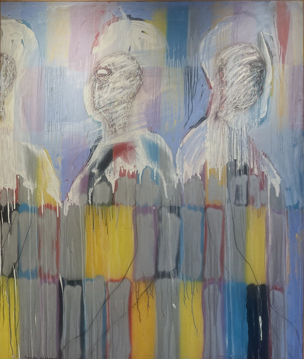 SOME HAVE EYES BUT CANNOT SEE 2017 Spray paint, oil, charcoal on canvas 120 x 72 Inches