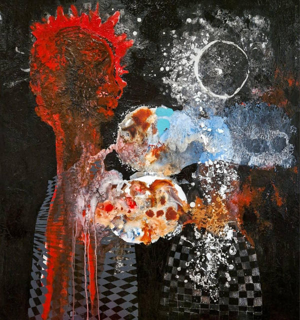 Gestation II 2024 100cm x 100cm Watercolor Acrylic and Relief on Canvas