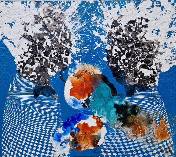 Treizieme Passeur 2024 70cm x 60cm Watercolor Acrylic and Relief on Canvas