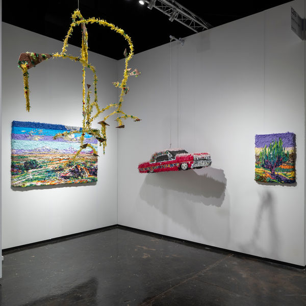 Justin Favela, Nacho Calder, 2019, wire, tissue paper, glue, and found objects, 66 x 61 x 61 in. (167.6 x 155 x 155 cm)