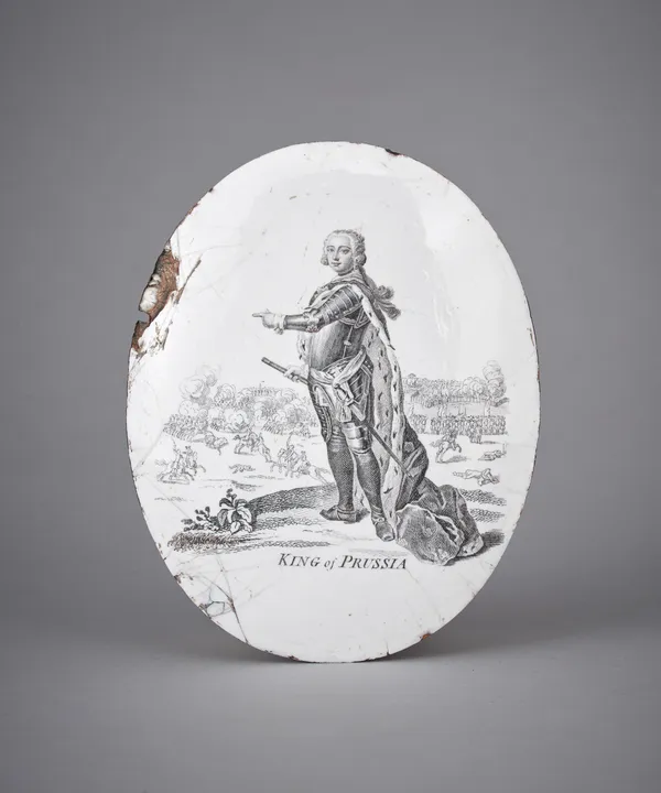 A rare and important enamel full-length portrait of The King of Prussia engraved by Robert Hancock, Circa 1757-1758