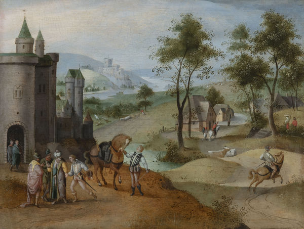 Abel GRIMMER v. 1570 - Anvers - v. 1619, Paysage panoramique animé avec le fils prodigue