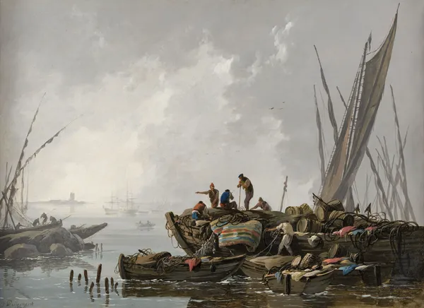 Jean Baptiste PILLEMENT, Scène de port avec pêcheurs