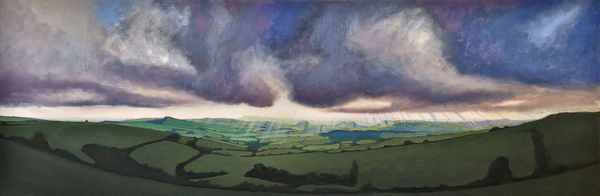 Kit Glaisyer, Sun rays over Eggardon Hill 180x60cm