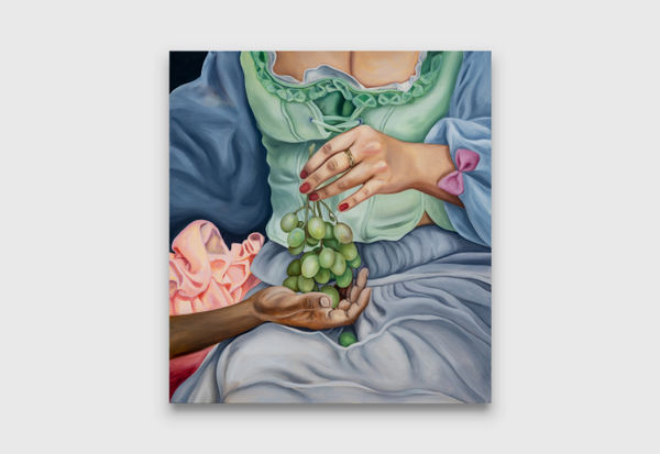 Kansas Smeaton Are they thinking about the grape?, 2023 oil on canvas 56 x 51 cm 22 x 20 1/8 in