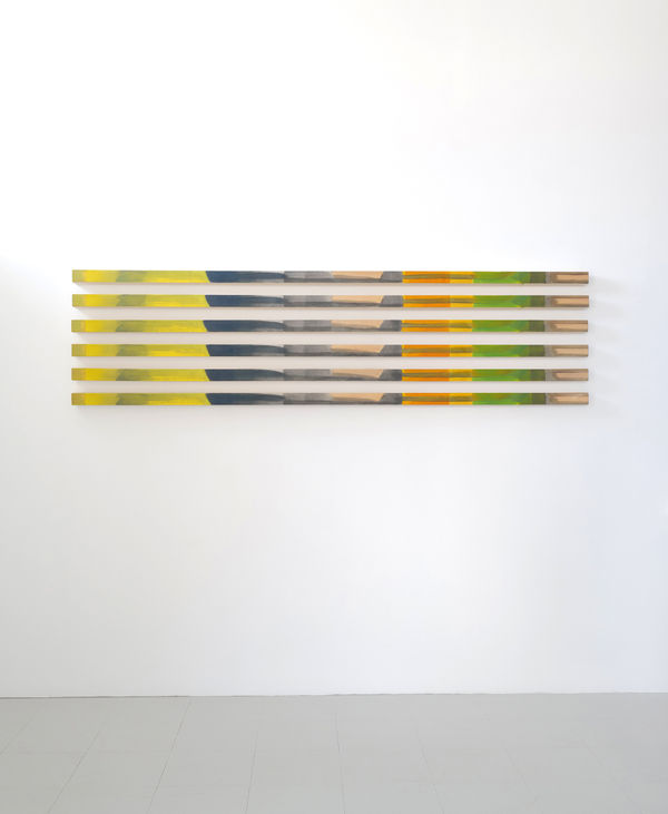 Alfredo Álvares Plágaro REF 1229, IDENTICAL PAINTINGS 2015 Mixed media on canvas mounted on wood. Sequence of 6 units. 86.6 x 2 x 2.75 in (220 x 5 x 7 cm) per unit $12,300