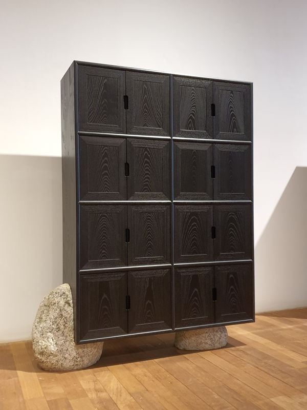 Choi Byung Hoon Afterimage of beginning 021-574, 2021 Black finish on ash, aluminum sheet, natural stone 161 x 130 x 38 cm $110,000 USD