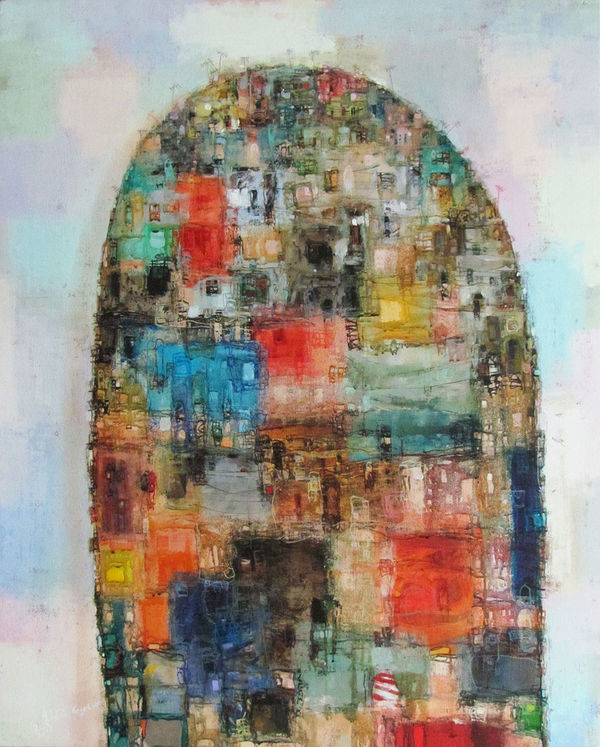 Addis Gezahegn Old Tower Acrylic And Collage On Canvas 100Cmx80Cm 2015