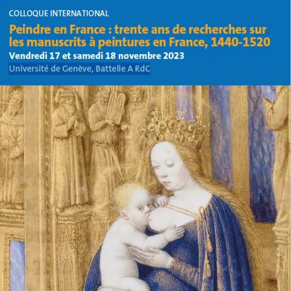 detail of the flyer of a conference held at the University of Geneva and focusing on illuminated manuscripts from the Middle Ages to the Renaissance