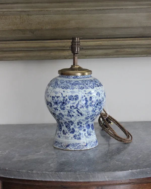 18th century Delft vase lamp of baluster form