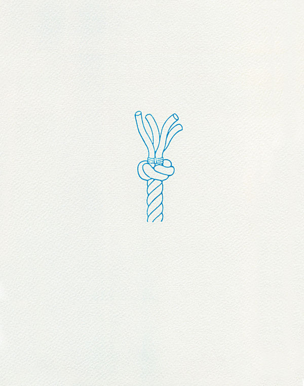 A blue-toned architectural study of a square knot, emphasizing the geometric pattern created by the alternative process.