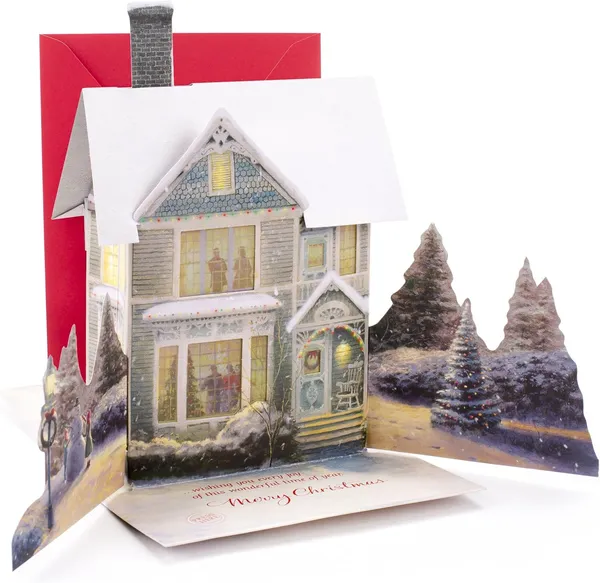 THOMAS KINKADE HALLMARK CHRISTMAS POP-UP CARD WITH LIGHT AND SONG