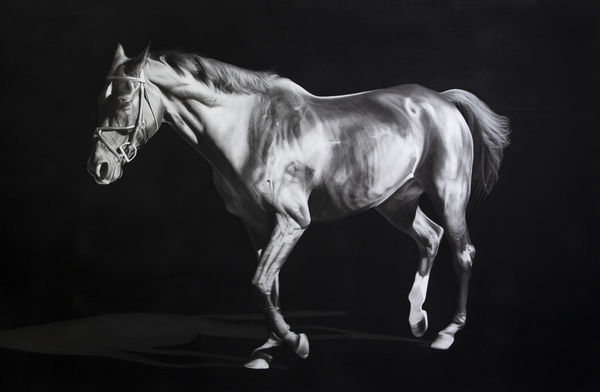 Luisi Mera Caballo II, 2023 Charcoal on paper mounted on wooden panel 121.9 x 182.9 cm. 48 x 72 in.