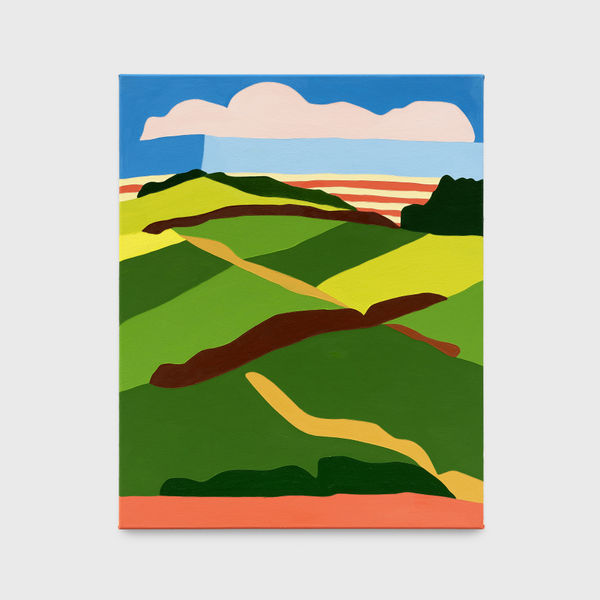 Tessa Perutz British Landscape in Patchwork Green with Striped Horizon, 2019 Oil on Canvas
