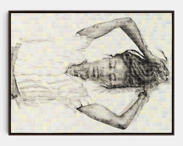 Kenturah Davis The Bodily Effect of a Color (Chinwe v2), 2020 Oil paint applied to rubber stamp letters, with color pencil ground and debossed grid on kozo paper 74 x 56 cm. 29 x 22 in.